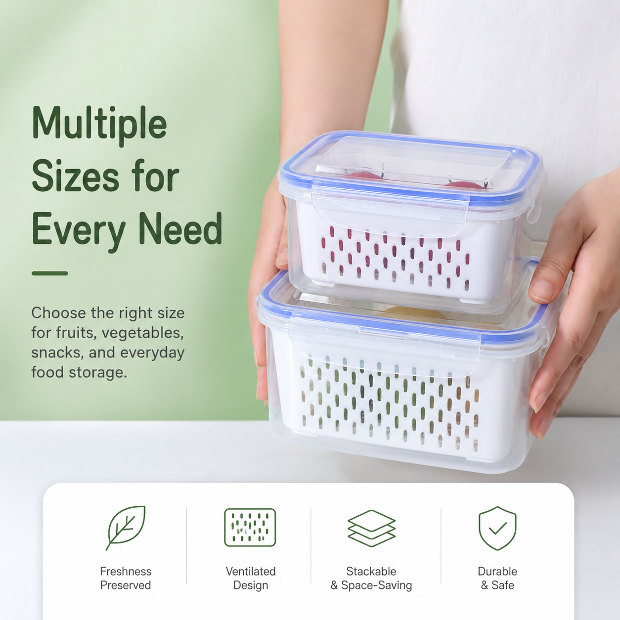 3 Pack Stackable Fridge Organizers with Removable Colander