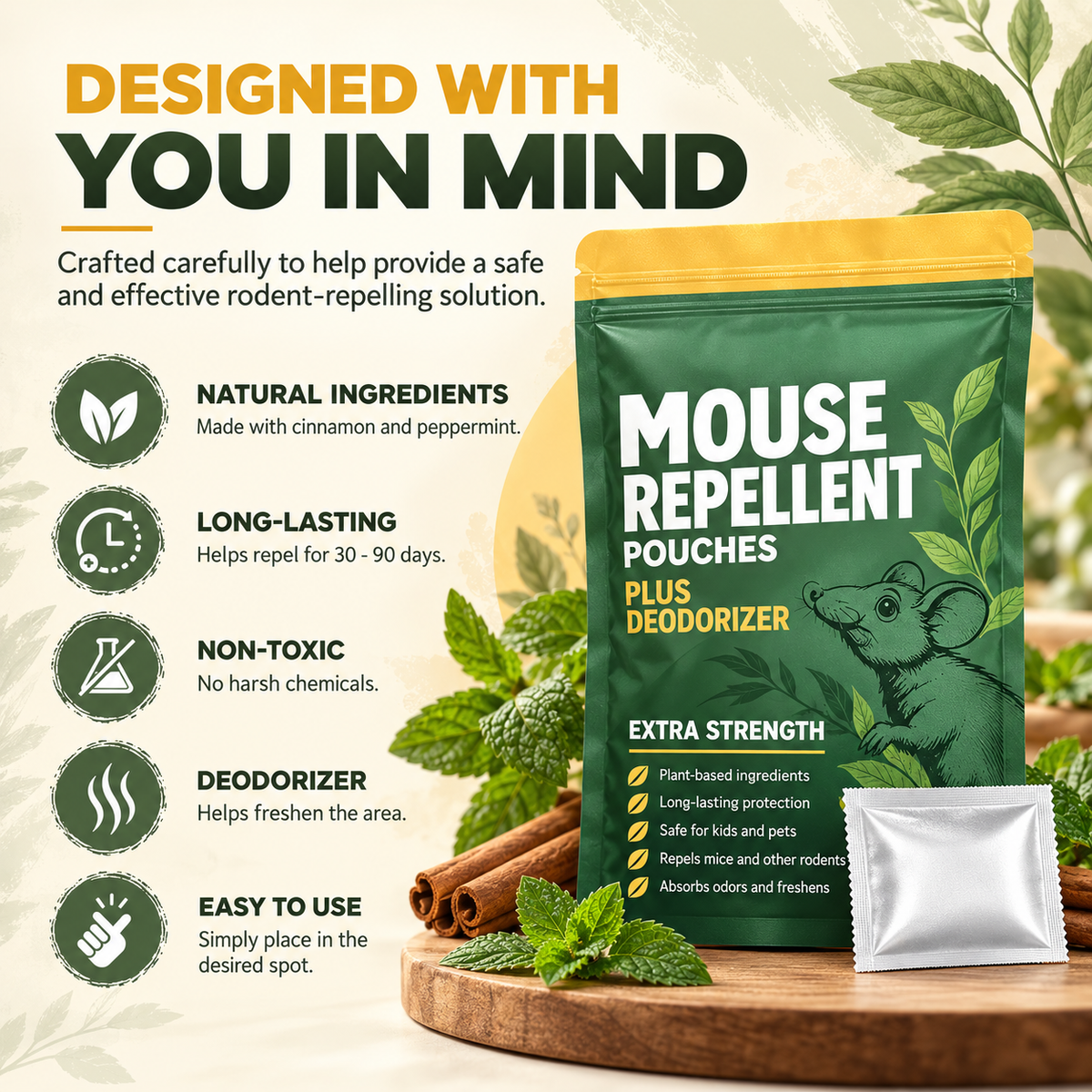 Mouse Repellent Pouches - Mouse Deterrents with Peppermint Oil