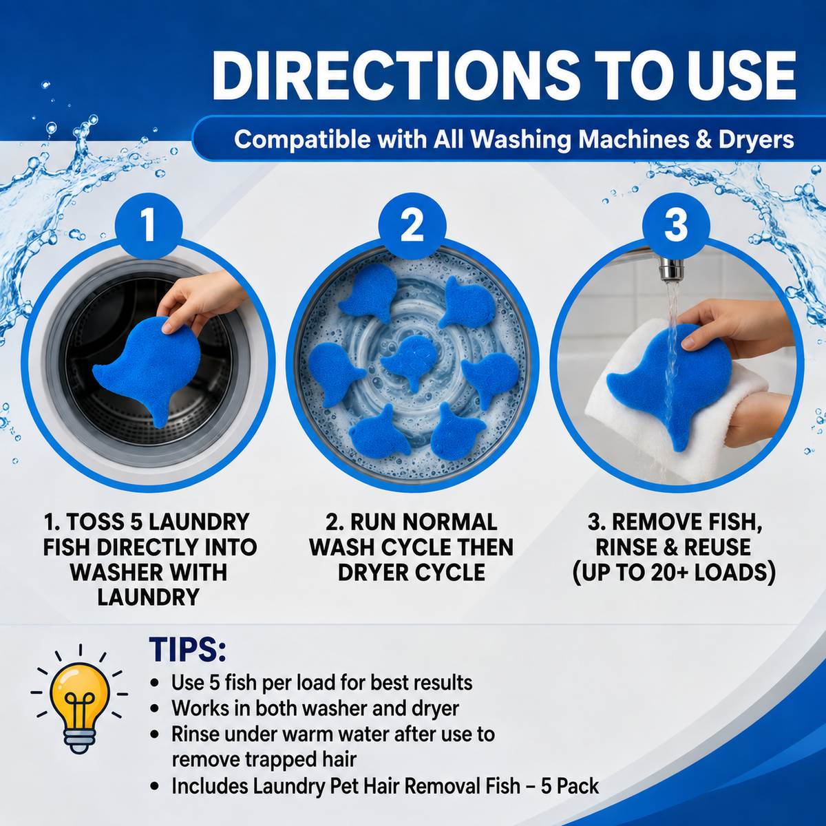 Laundry Pet Hair Removal Fish - 5 Pack