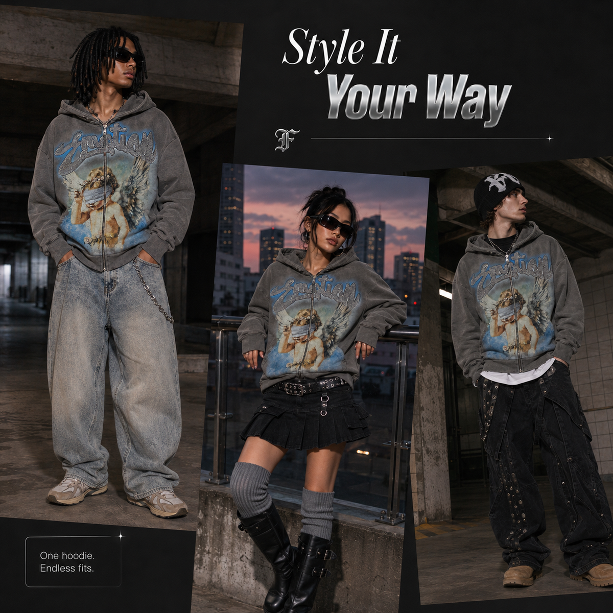 Femmekin Vintage Wash Statement Zip Hoodie